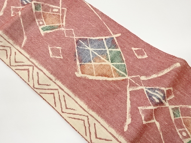 手織り紬抽象模様織出し名古屋帯